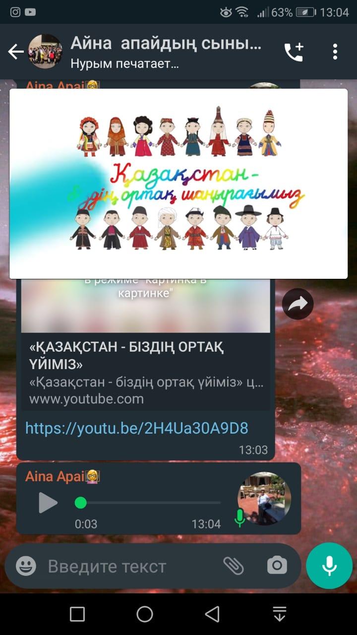 « №17 орта  мектебімізде»  «Бірлік пен келісім»  тақырыбында  онлайн  сынып тәрбие сағаттары